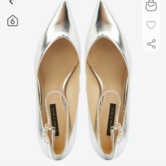 Charles & Keith Buckle Closure Ankle Strap Pointed Toe Pumps - Silver - Picture 3 of 15